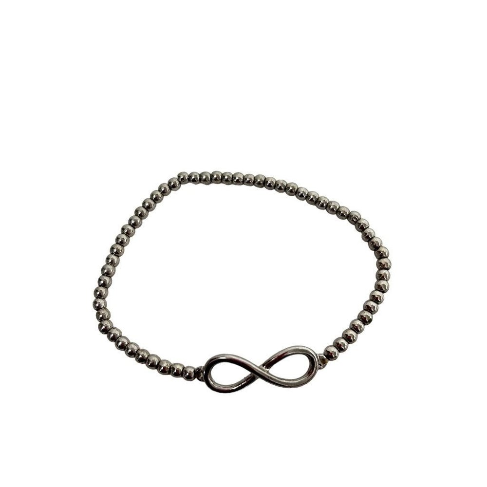 Silvertone Metal Beaded Stretch Bracelet Infinity Sign